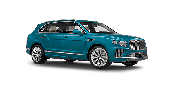 Bentley Dalian Bentley Bentayga EWB Azure front side angled view in Topaz blue coloured exterior. 