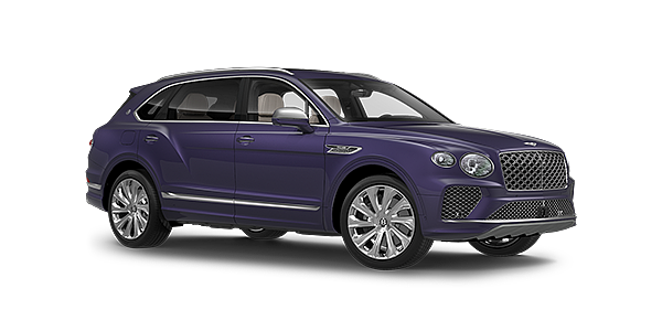 Bentley Dalian Bentayga Extended Wheelbase Mulliner luxury SUV front three quarter in Tanzanite Purple paint